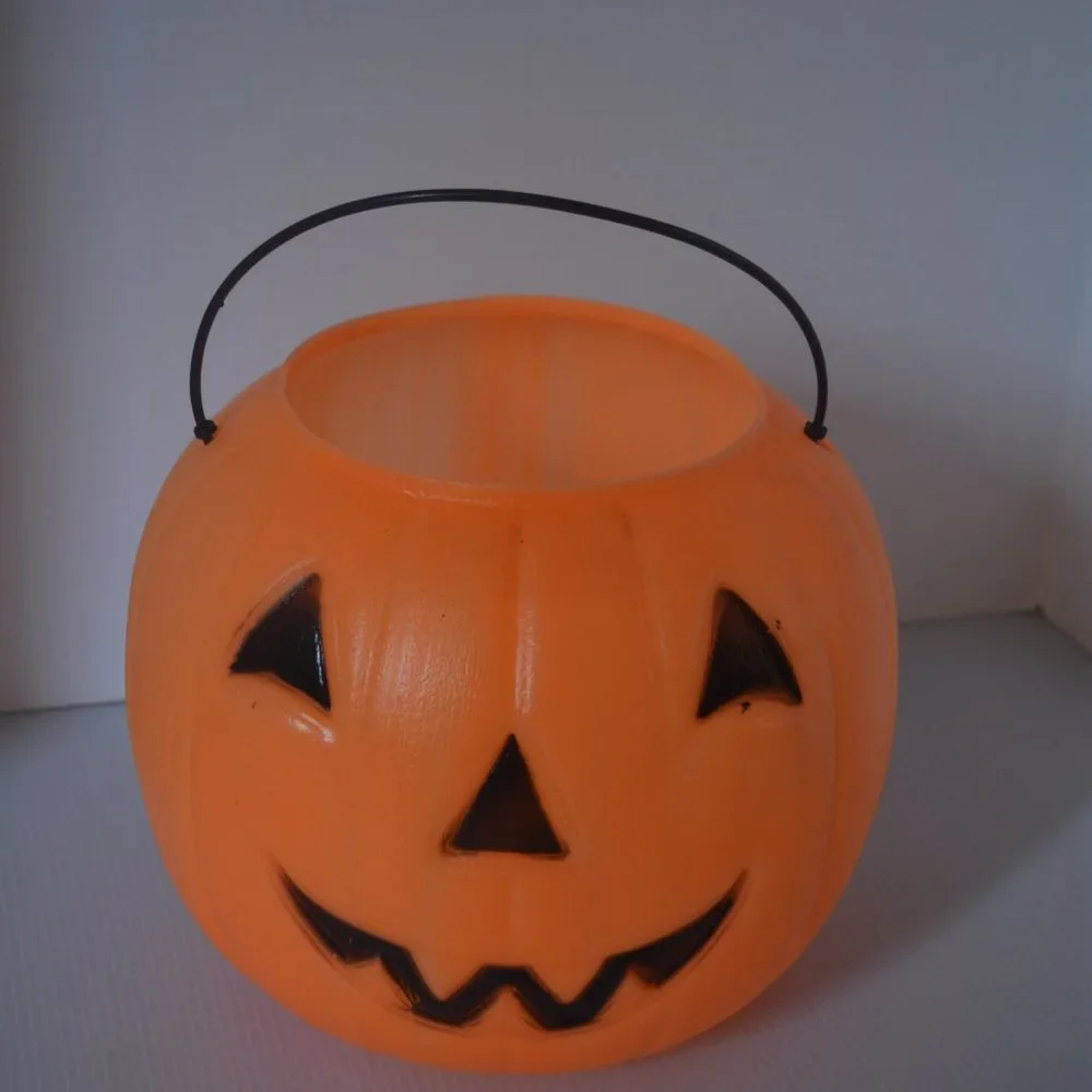 VTG Blow Mold Halloween Pumpkin Trick Or Treat Pail Bucket General Foam Plastics